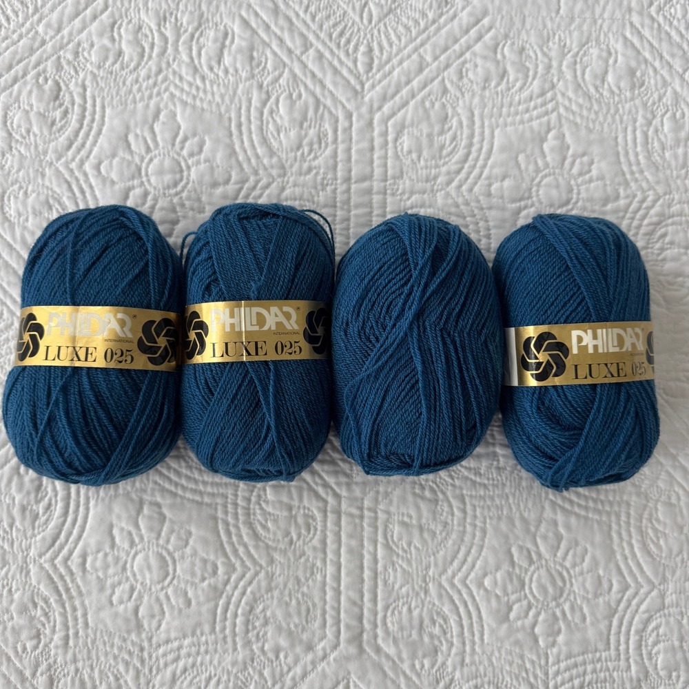 Phildar Luxe 025 Yarn Teal Blue Acrylic Wool Blend 4 Skeins West Germany 50g
